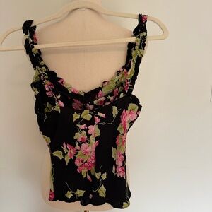 Betsey Johnson Black and Pink Floral Tank Top